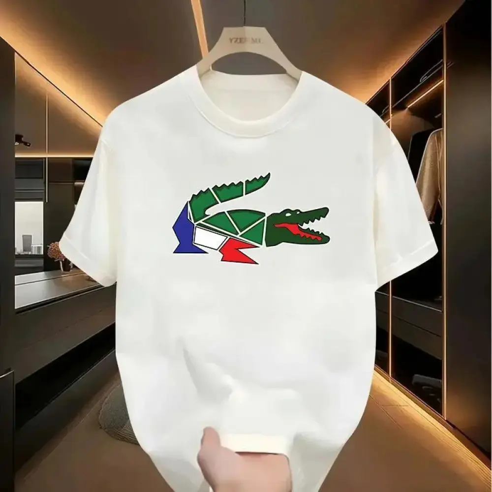 Fashion TrendsIrregular Graphic Crocodile Tshirt, Cartoon Crocodile Design, Unisex, Men's Short Sleeve Round Neck Street Style Tshirt for Summer and Spring, Casual, Clothing, Couple Style, Fashionable Loose, Youthful and Energetic, Men's Daily Wear Tops u