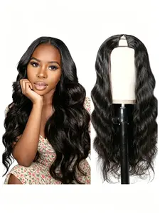 Natural Realistic Upgraded V Part Body Wave Human Hair Wig, Glueless Brazilian Virgin 180% Density Pre Plucked Wig, No Pungent Smell Natural Color Daily Wig For Women
