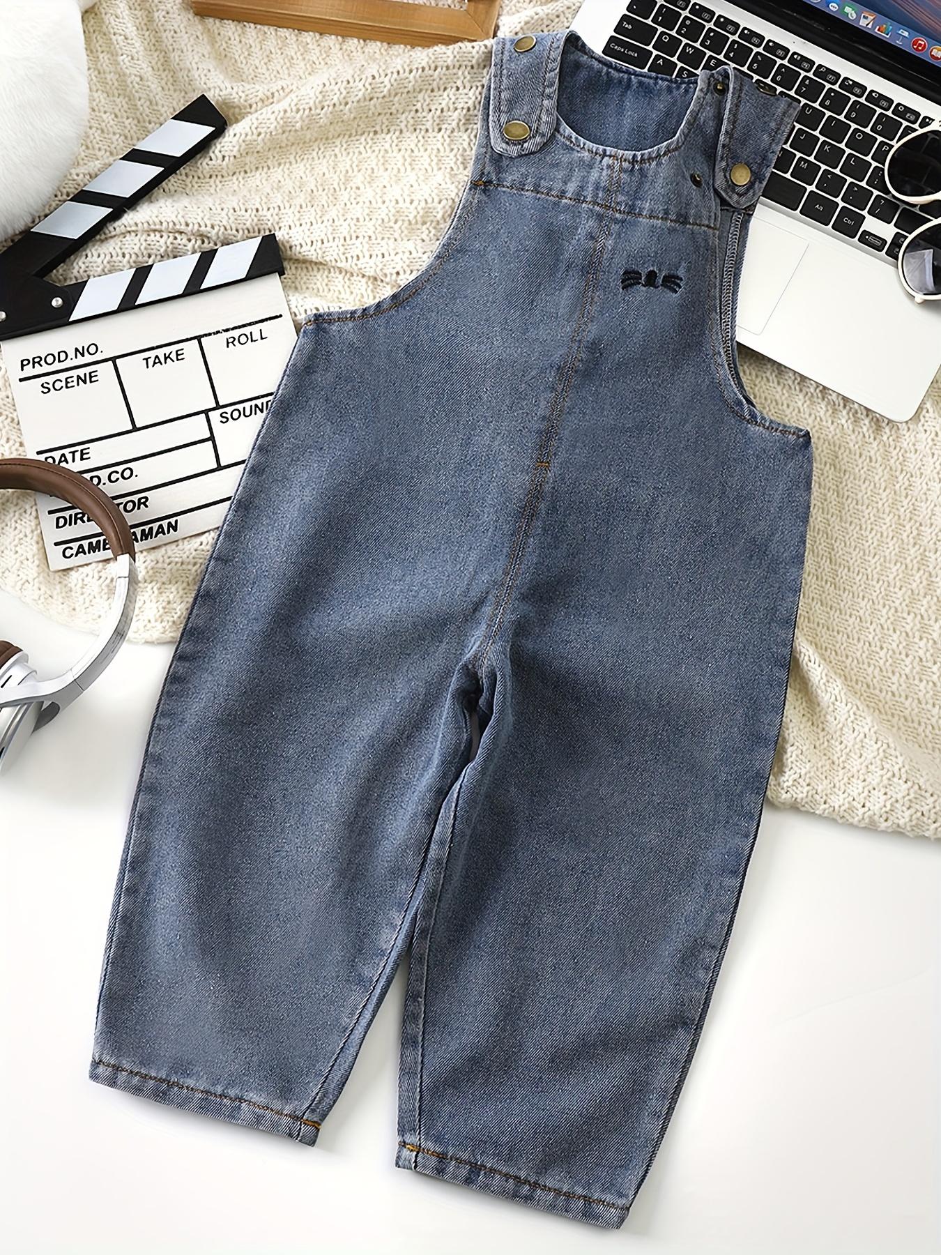 Adorable Youth Light Blue Denim Overalls with Bunny Ear Detail - Casual Loose Fit, Suitable for Spring and Autumn, Machine Washable, Perfect for Outdoor Activities