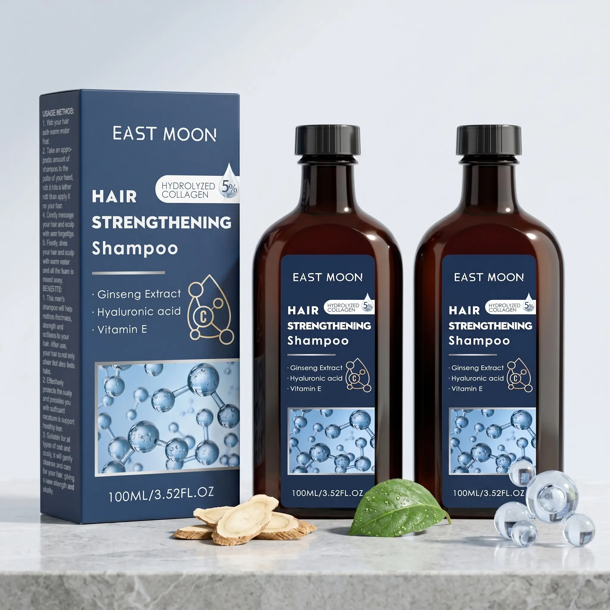 Ginseng Collagen Hyaluronic Acid Men's Strengthening Shampoo Set (100ML*2), Deep Cleansing, Nourishes Hair Roots, Thickens Hair, Shampoo For Softer Hair