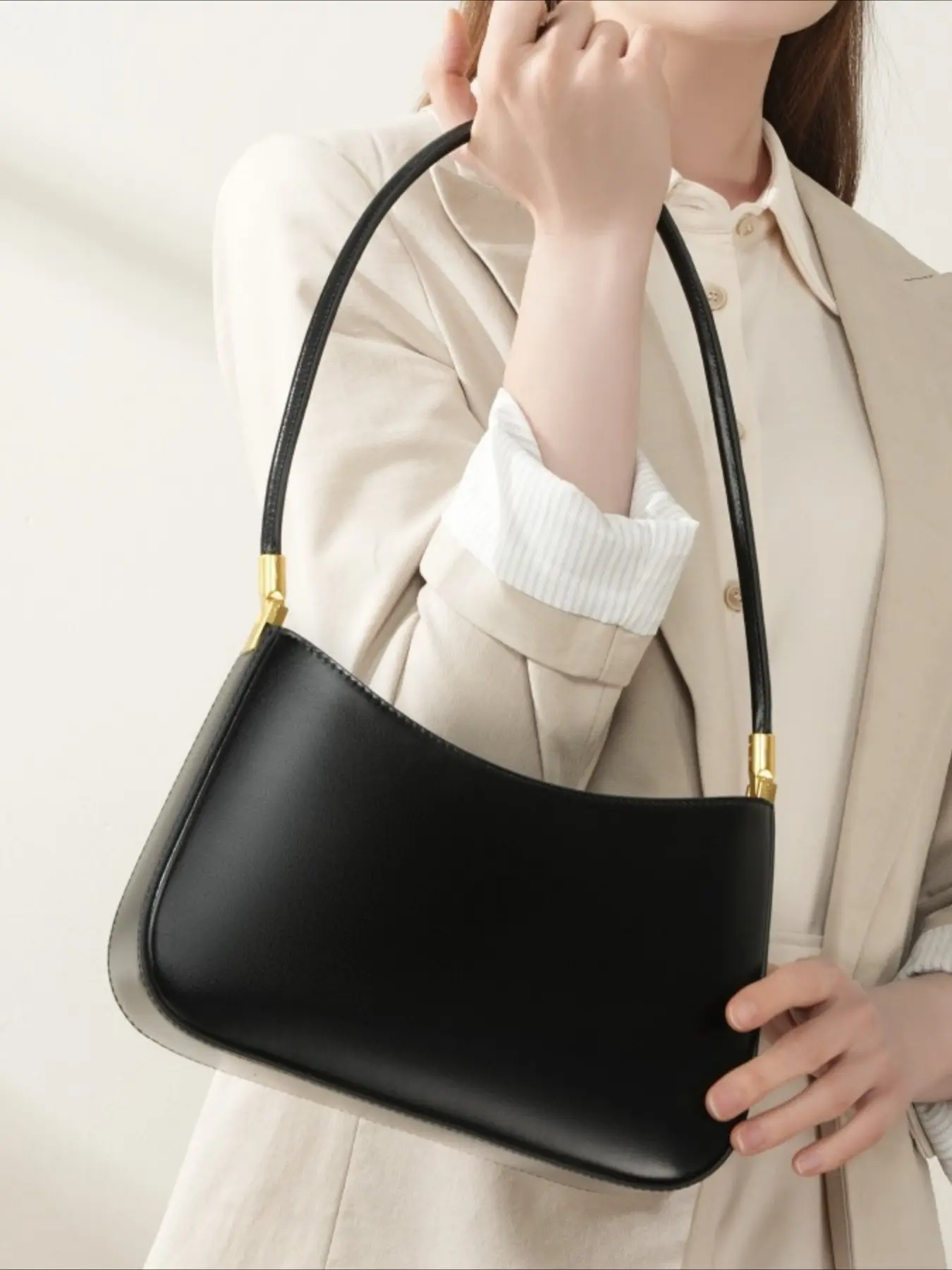 Spring and summer new niche design leather commuter baguette bag 2025 spring and summer French underarm bag single shoulder retro women's bag