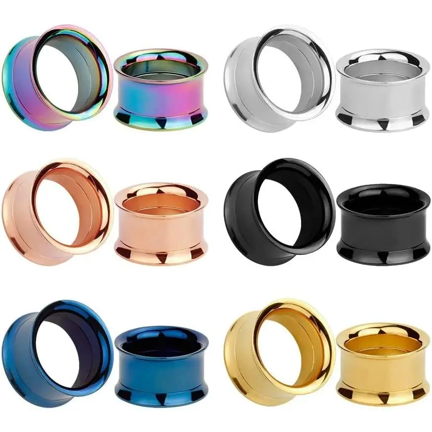 12 count Set Colorful Stainless Steel Screwed MIX Ear Plugs Tunnels Gauges Stretcher Piercings