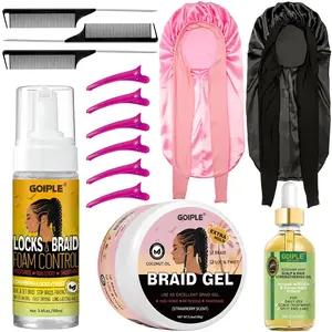Extra Hold Braiding Kit - Smoothing Gel for Twists, Locs, Braids, Cornrows, High Shine Long Lasting Braid Mousse Foam, and Bonnet Tool