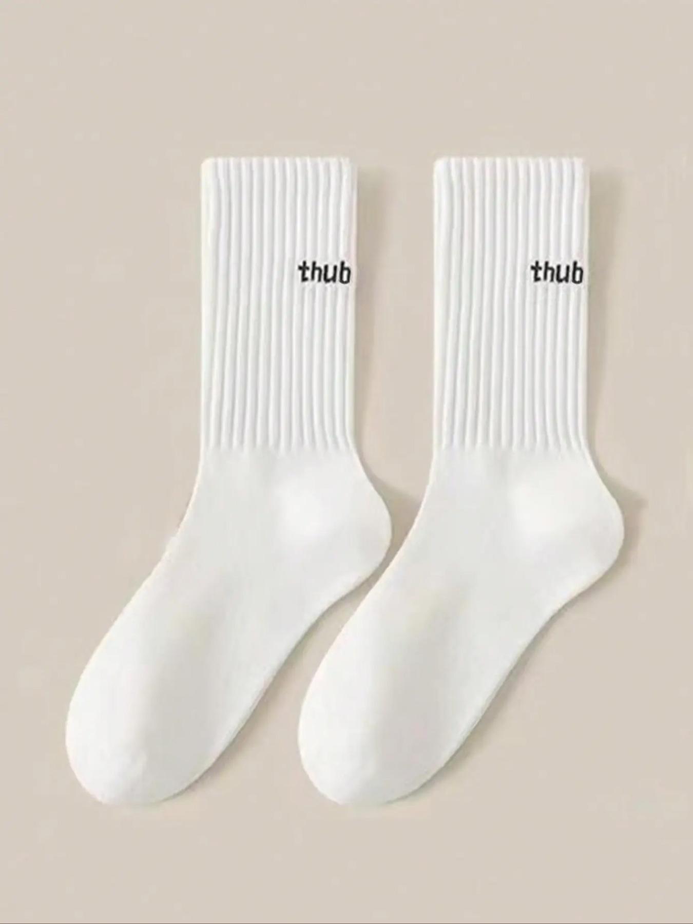 Women's Letter Print Crew Socks, Casual Moisture Wicking Mid-calf Socks, Soft Comfy Breathable Clothes for All Seasons Daily Wear