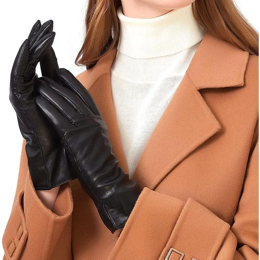 Luxury Italian Soft Leather Gloves for Women - Genuine Sheepskin Cashmere Lined Cold Weather Gloves
