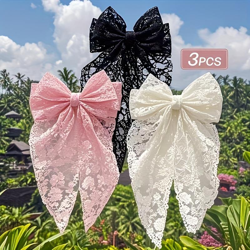 SpringStatements 3-Pack Lace Bow Hair Clips for Women Elegant Ribbon Accessories in Black & Pink Durable Lightweight Hairpins for Everyday Wear Parties Weddings Valentine’s Day & Gift