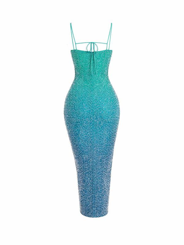 Romantic Tulle Sexy Slim Fit Bodycon Women Spaghetti Strap Turquoise Blue Madi Dresses Sequin Beaded Evening Prom Dress For Christmas, New Year. Thanksgiving, Party, Wedding,Spring Collection Formal Bodycon Dress