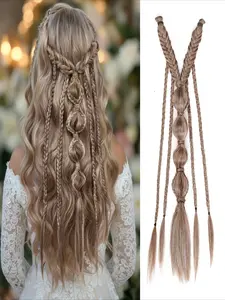 Bohemian style bubble braid ponytail wig for women - woven synthetic hair with elastic band, Y2K bubble braid suitable for Renaissance weddings, festivals, weddings, and daily hairstyles Synthetic Braids