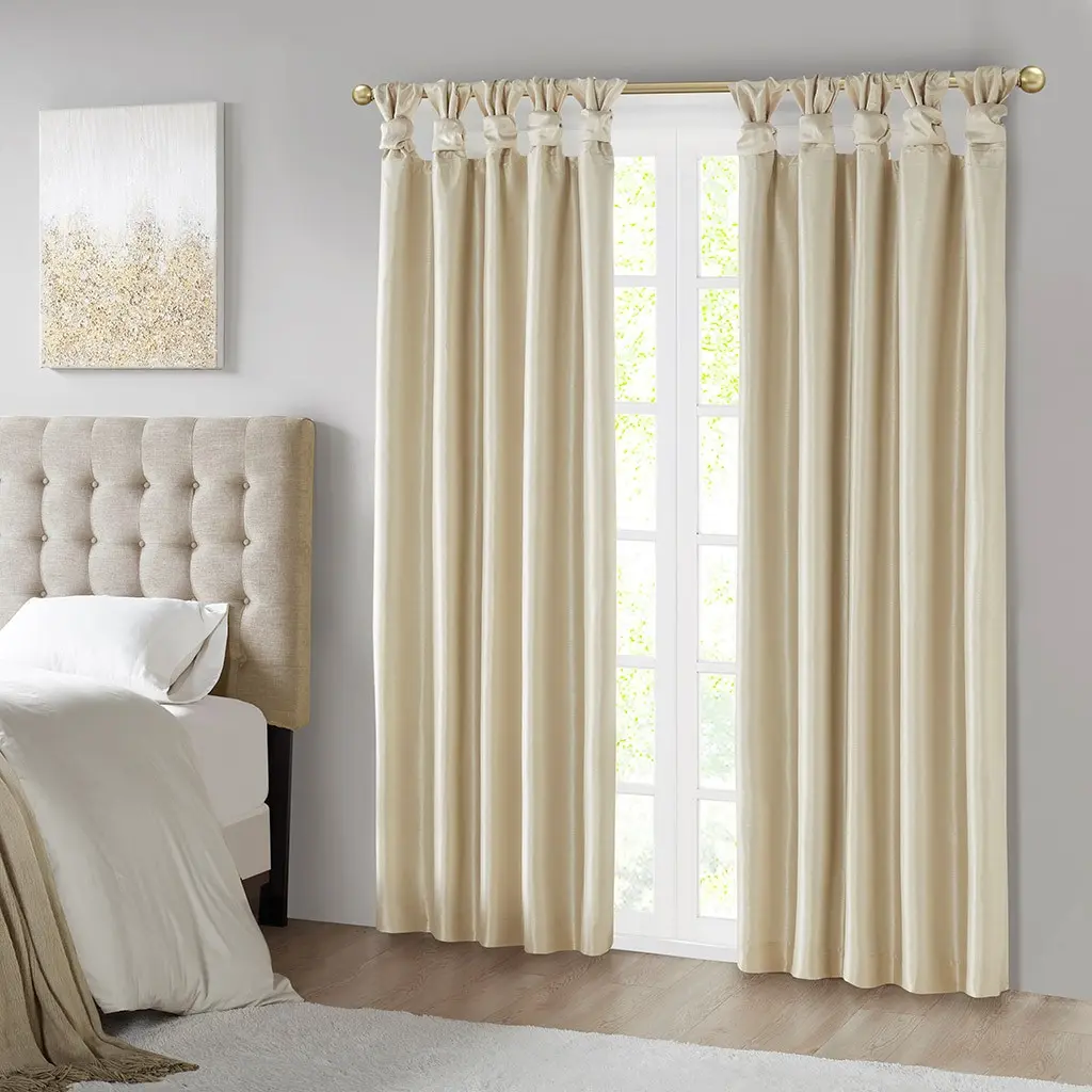 Nokaa Twist Tab Total Blackout Curtain Panel Champagne 50x84 Inches Thermal Insulated Room Darkening Drape for Bedroom Living Room Privacy Light Blocking Grommet Top Curtains
