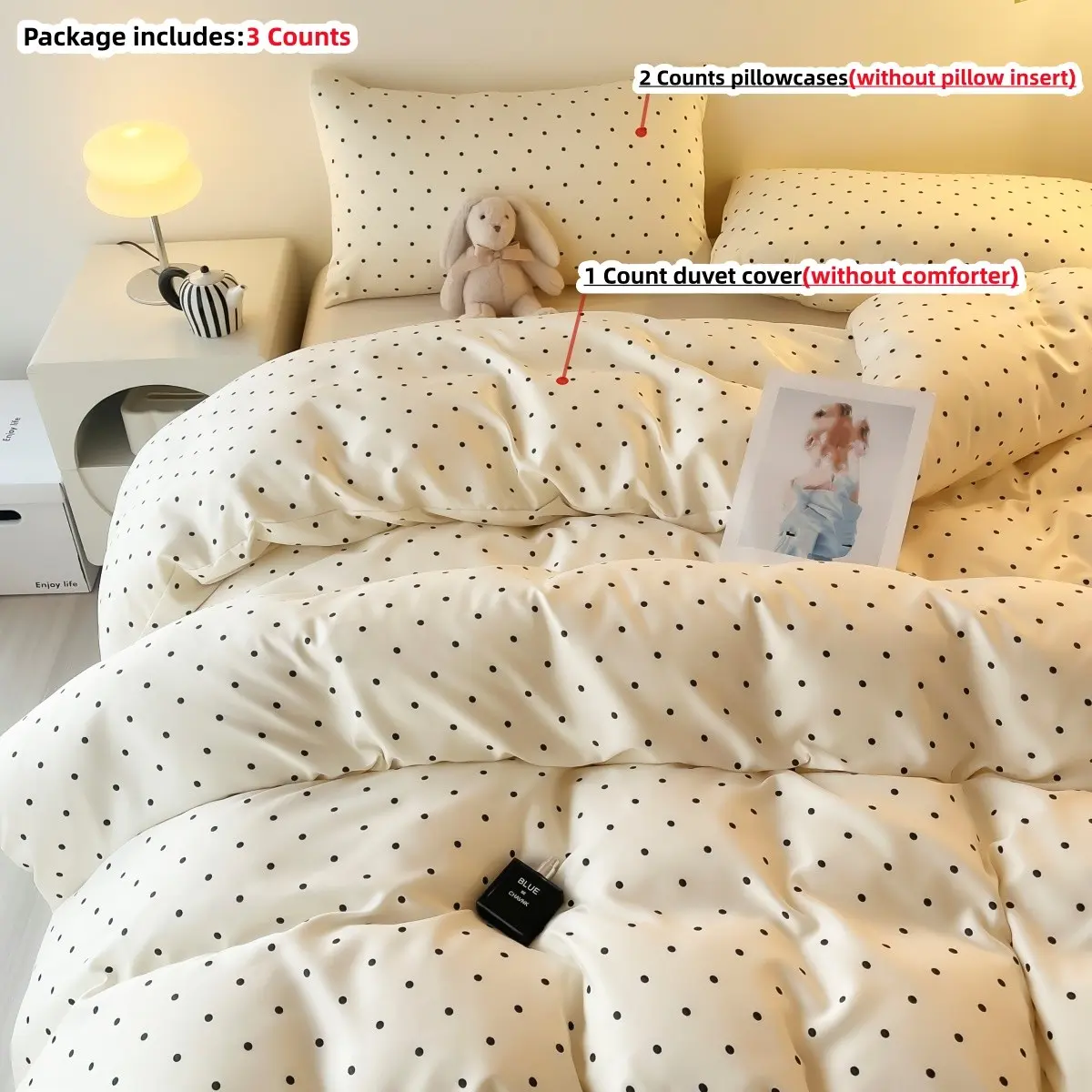 3pcs Polka Dot Comfy Bedding Set 1 Duvet Cover + 2 Pillowcases without comforter and pillow insert for Bedroom, Single Twin Double Queen Size, All Seasons Use