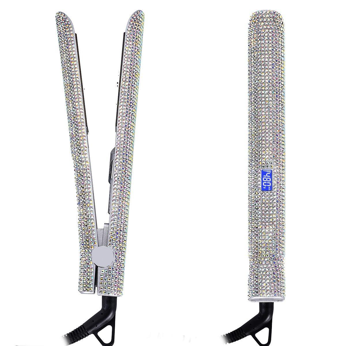 1 set Bling Rhinestone Decorated Hair Straightener,Crystal Diamond Professional Salon 480F Hair Flat Iron, Titanium Flat Iron, Silk Press, Hair Styling Tool