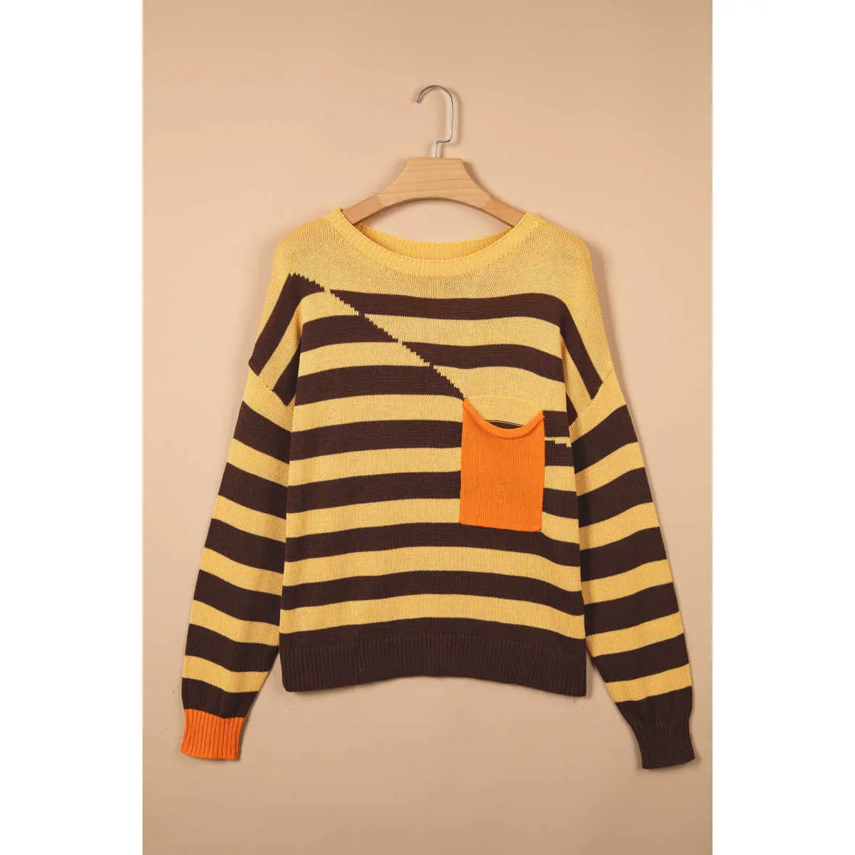 Women's Bold Stripe Colorblock Drop Shoulder Pullover Sweater, Casual Beach Wear, Sweaters