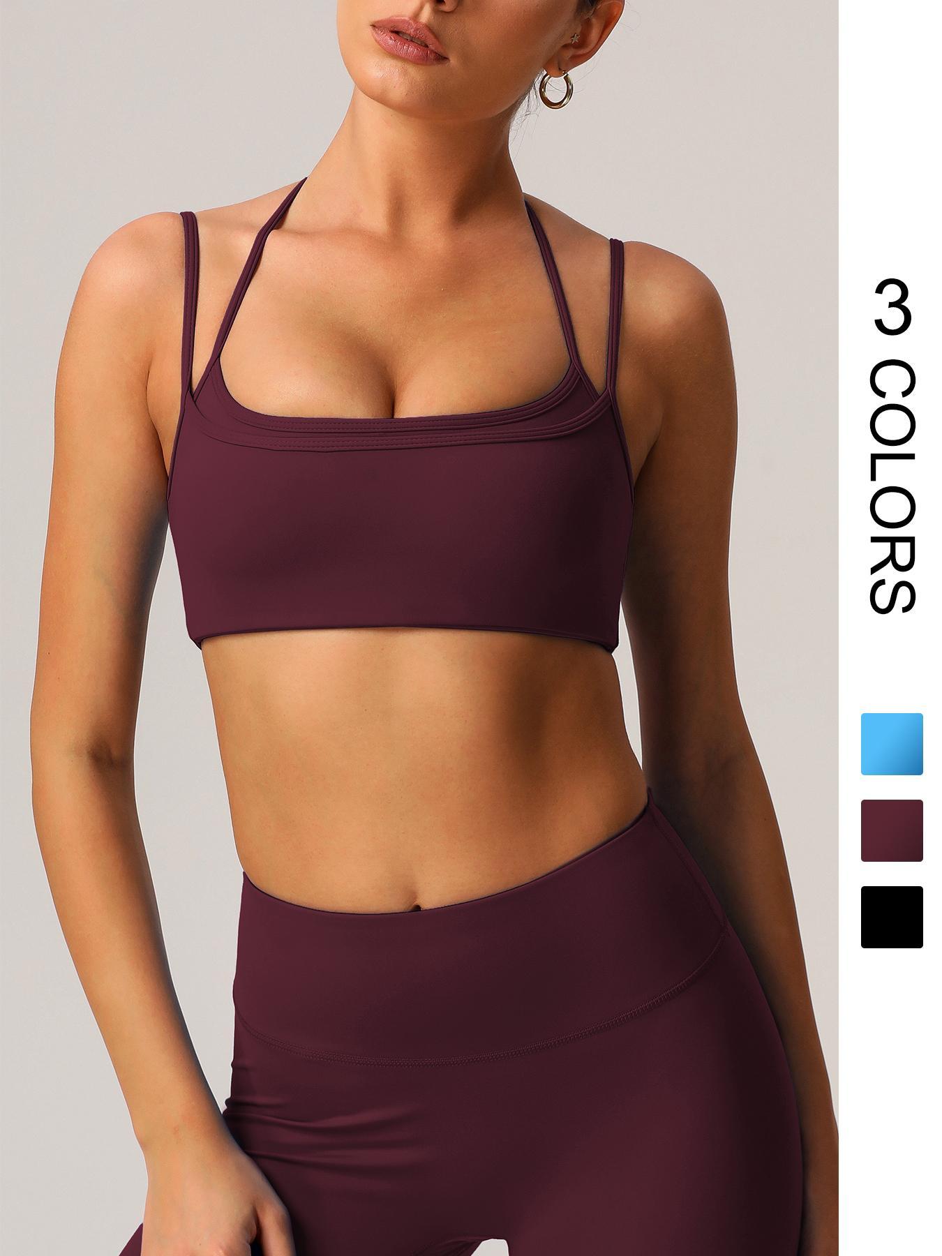 Women's Solid Halter Neck Sports Bra, Breathable Comfortable Wireless Sports Bra, Ladies Sportswear for Indoor Outdoor Wear, Gymswear, Workout Bras, Workout Clothes Women