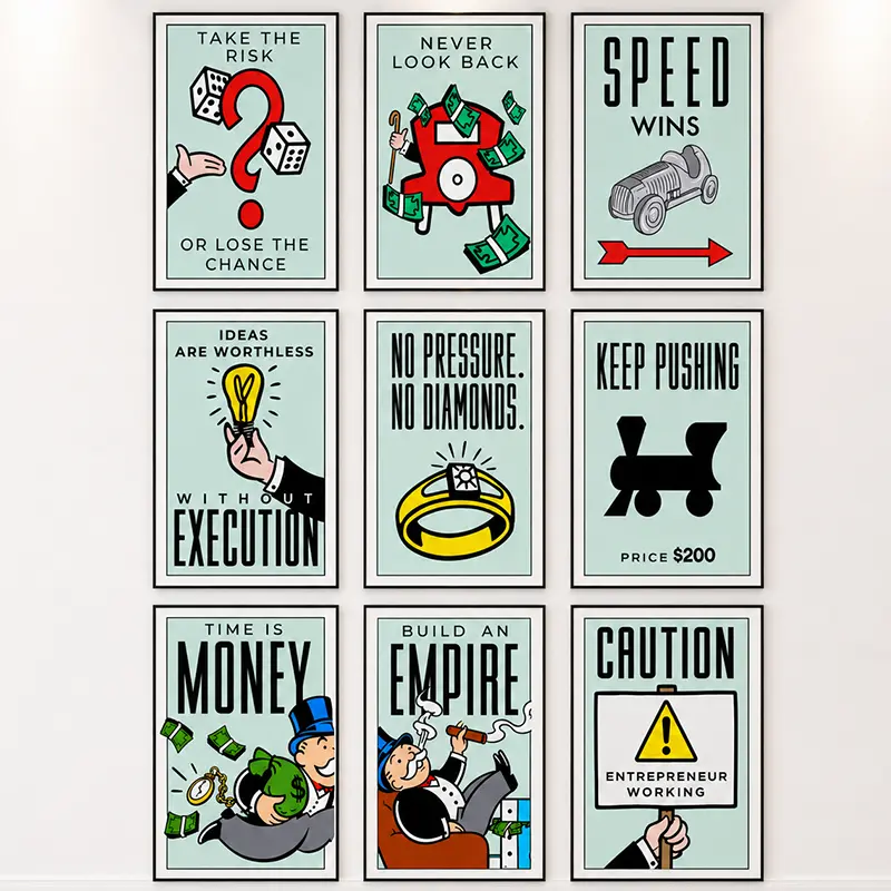 Monopoly Motivational Poster Wall Art, Classic Cartoon Graffiti Canvas, Time Is Money Poster, Home Living Room Office Wall Decor, Money Mindset Decor, Entrepreneur Wall Art, Office Decor, Game Room Decor, Inspirational Wall Art
