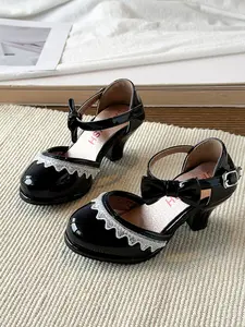 Girls' Lace Bow High Heel Princess Shoes, Secure Strap, Soft Sole Shock Absorption, Three Colors Available, Performance Dress Sandals