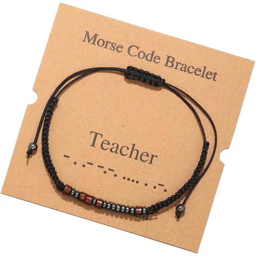 Unisex Encouraging Morse Code Beaded Bracelet, Hematite & Obsidian Beads, Adjustable Braided Cord Wrap, Modern Fashion Jewelry Gift Idea for Mother, Friendship