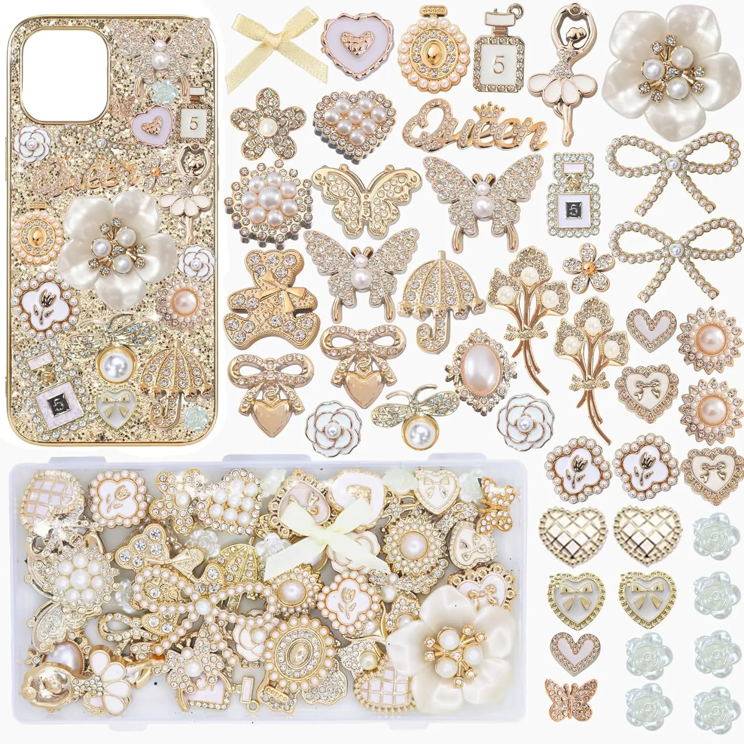 Junk Case Charms,Big Junk Charms Bulk,Bling Flat Back Charm for Junk Socks,3D Flower Butterfly Charm for Phone Case,Junk Phone Case Kit,Customizing DIY Craft Accessories