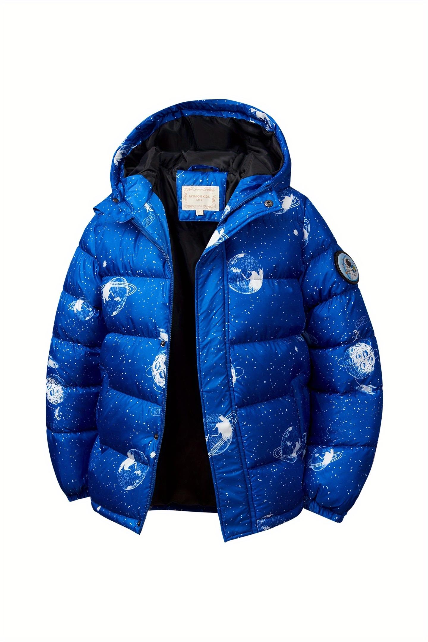 (New)Boys' Winter Hooded Jacket - Thickened Warm Coat with Zipper Closure, Red & Casual Outerwear, Polyester, Regular Fit for Cold Weather, Winter Coat for Boys, Durable Kids' Clothing