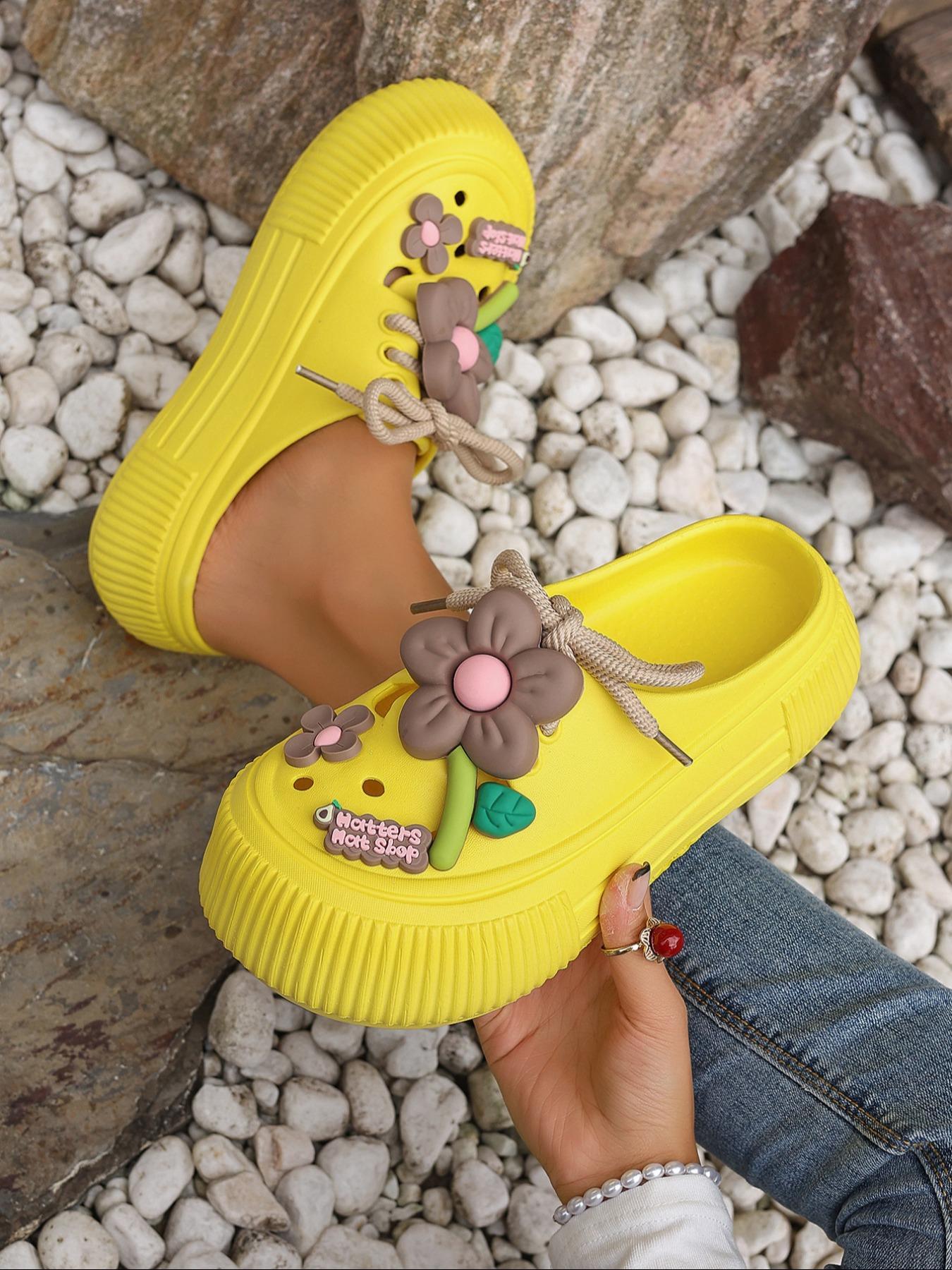 Women's Fashionable Flower Decorated Slides, Floral Slippers, Casual Comfortable Non-slip Slippers for Outdoor Beach, Lightweight Breathable Slippers for Daily Wear, Walking Shoes