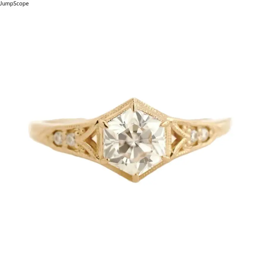 14K Gold Plated Vintage Hexagonal Cushion CZ Ring For Women, Milgrain Hollow Cutout Dainty Stackable Finger Band For Minimal Bridal Valentine Birthday Gift