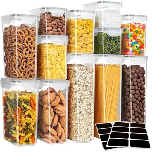 12 Pack Airtight Food Storage Container Set, BPA Free Kitchen Pantry Organization, Kitchen Canisters for Cereal, Spaghetti, includes 16 Reusable Sticker Labels