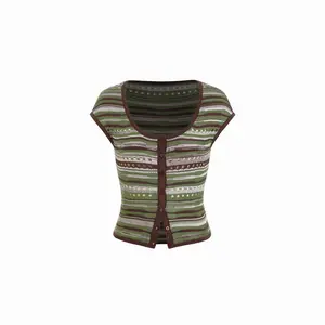 Cider Knit Scoop Neck Short Sleeve Pointelle Hollow Out Cardigan Dealsforyou