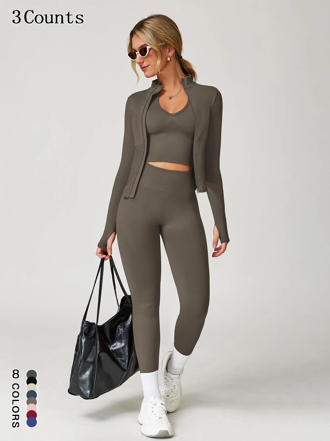 Women's Sporty Three-piece Set, Top & Leggings & Open Front Outerwear for Yoga Gym Workout Running, Ladies Sporty Style Clothes for All Seasons, Gym Clothes Set，Casual Fashion for Daily Wear, Stylish Design
