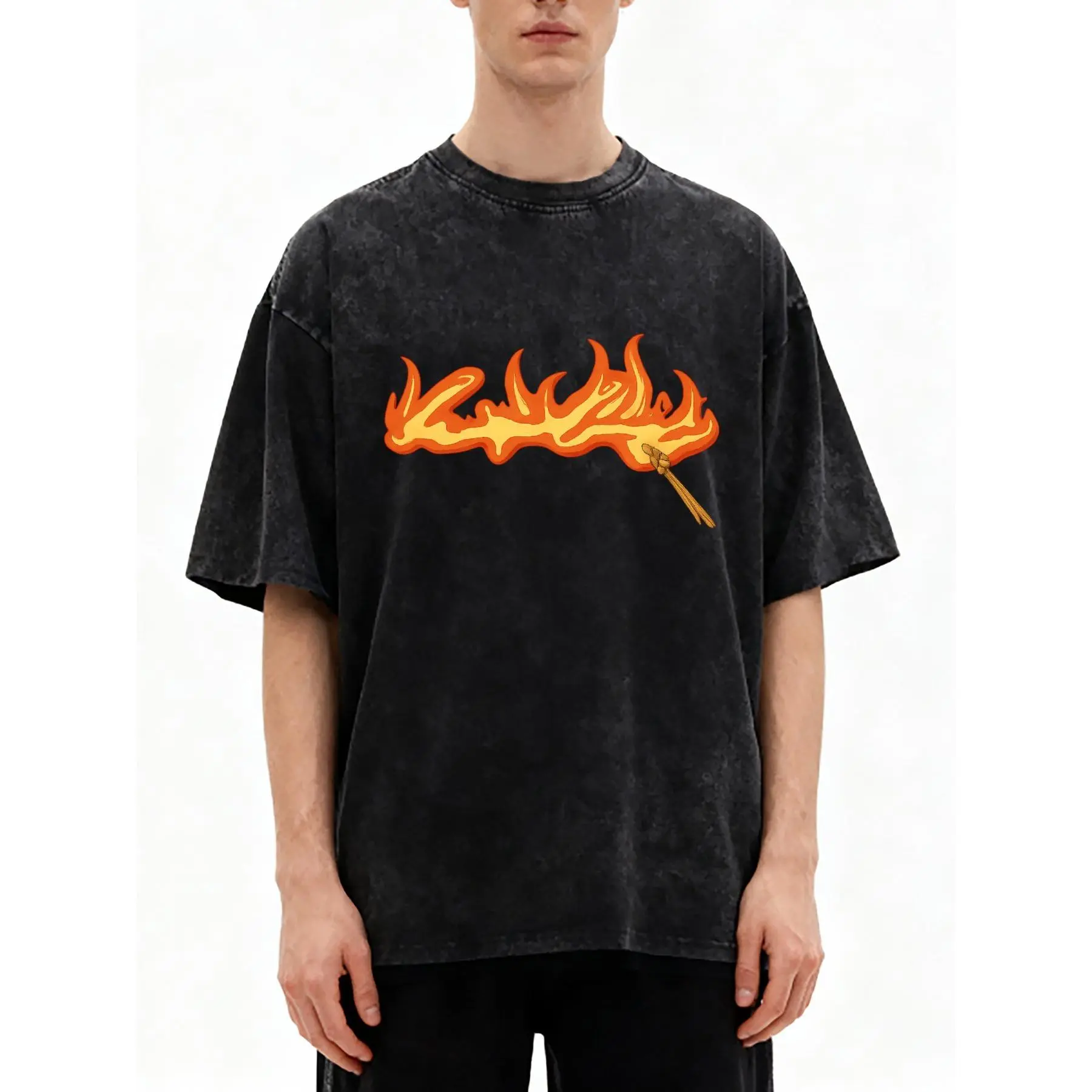 Men's & Women's Oversized Lit Match Flame Graphic T-Shirt, Unisex 100% Cotton