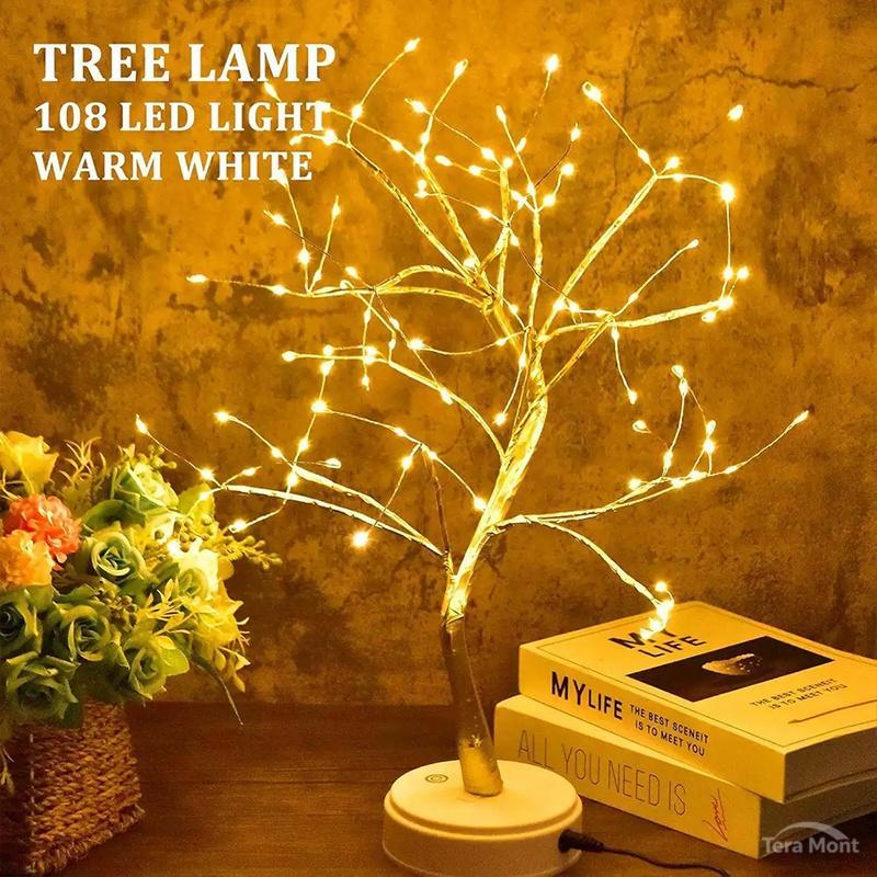 Dual Mode Touch Switch Gold Leaf Tree Light with 72 LED Copper Wire String Lights for Valentine Bedroom Christmas Decorative Lamp