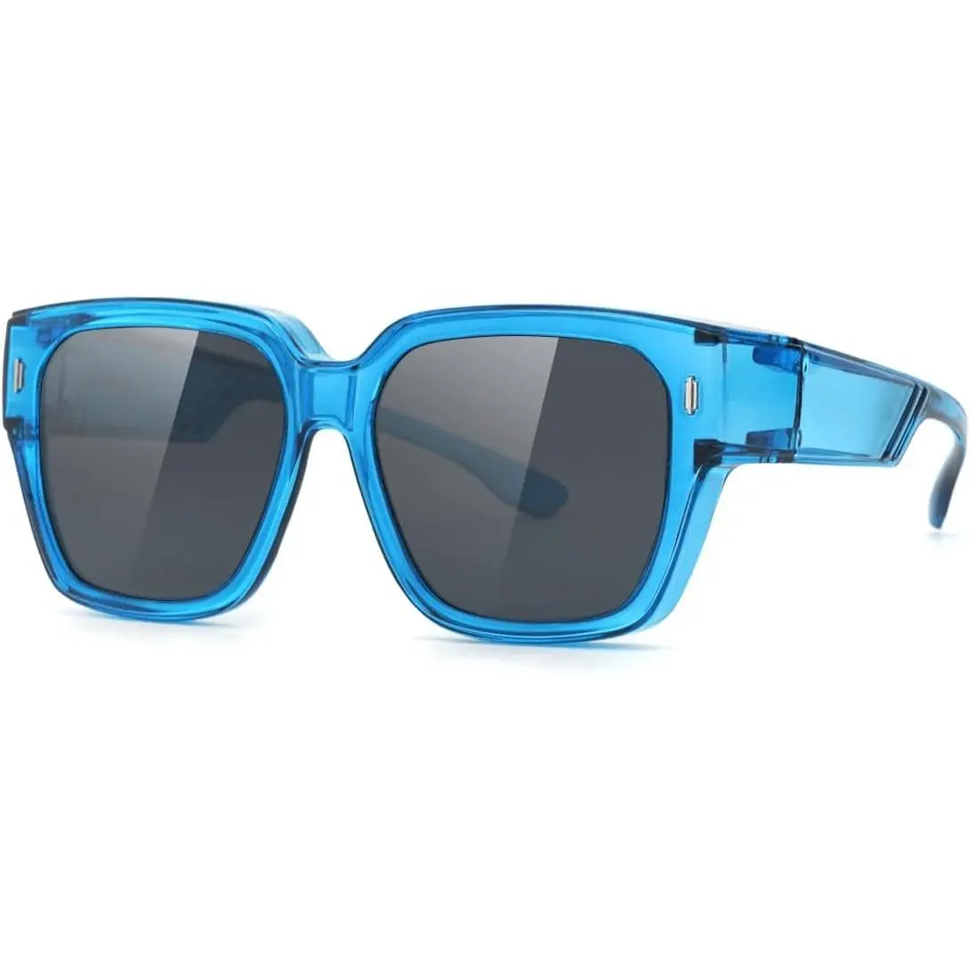 Polarized Fit Over Glasses Sunglasses for Women Men, Rectangle Wrap Around Covers Shades for Driving MST0072