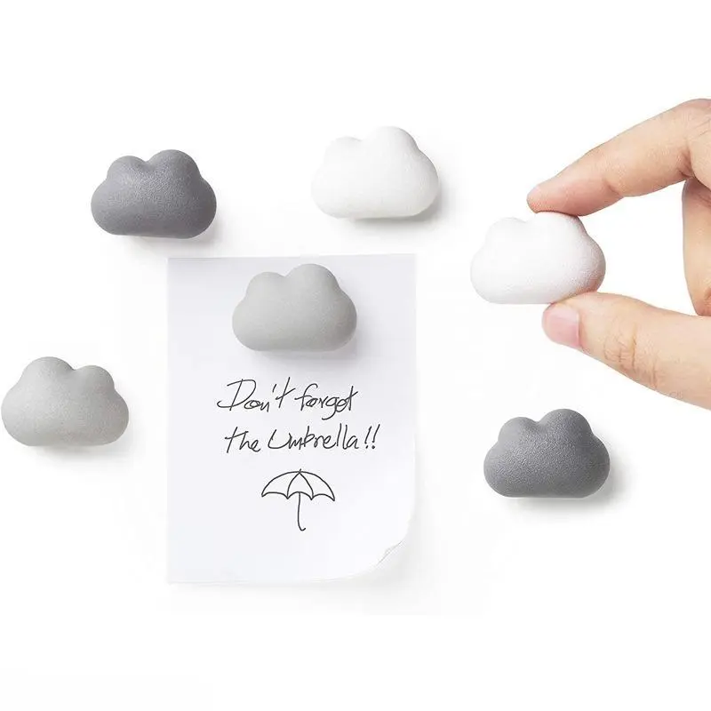 6-Piece Cute 3D Cloud Fridge Magnets - Creative Magnetic Message Board Accessories, Gift for Family Kitchen & Dormitory Decoration, Convenient to Pin Grocery Lists