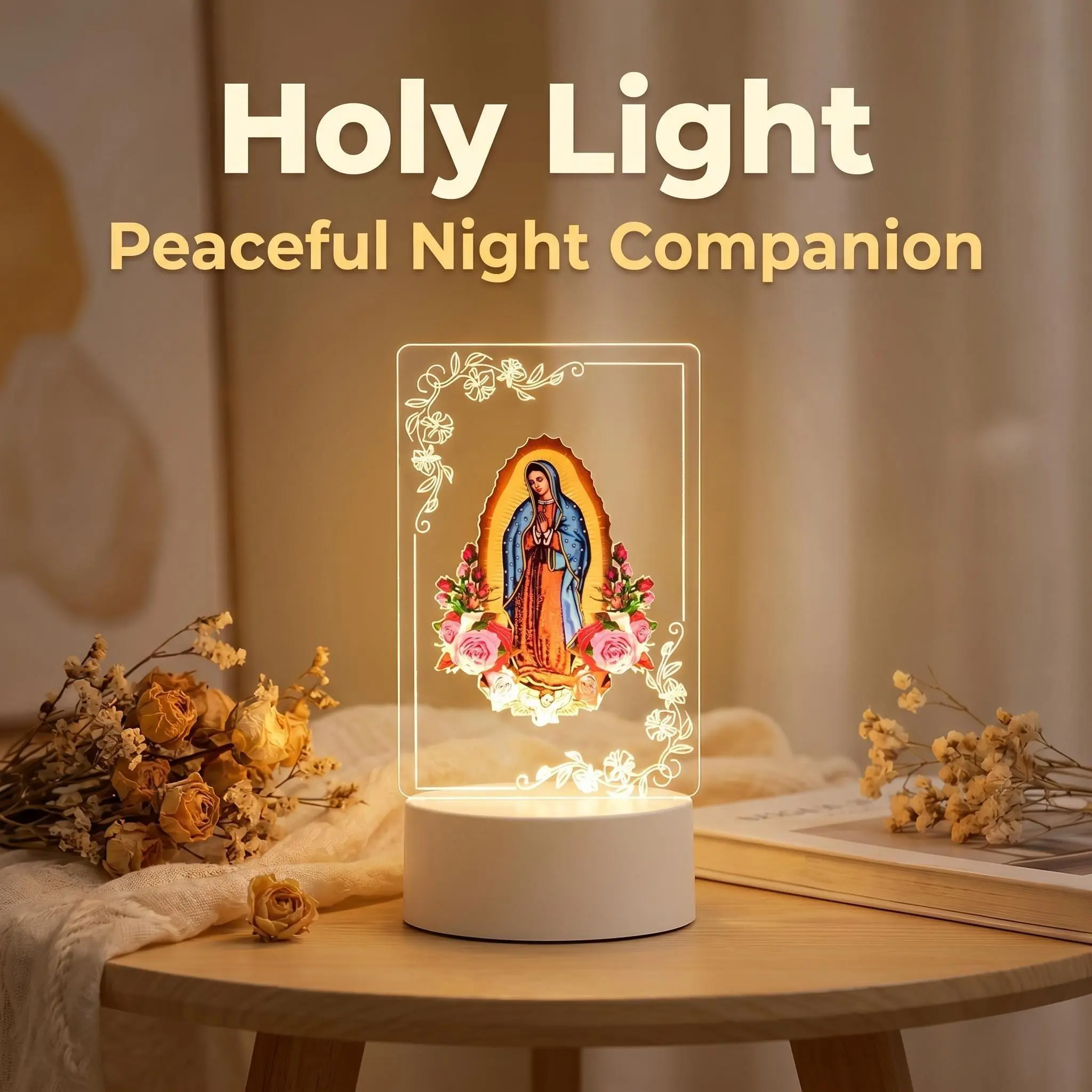 Religious-Themed Virgin of Guadalupe 7-Color LED Night Light, Acrylic USB-Powered Religious Decorations Table Lamp for Bedroom & Home Decor Gift, Religious-Themed Religious Decorations