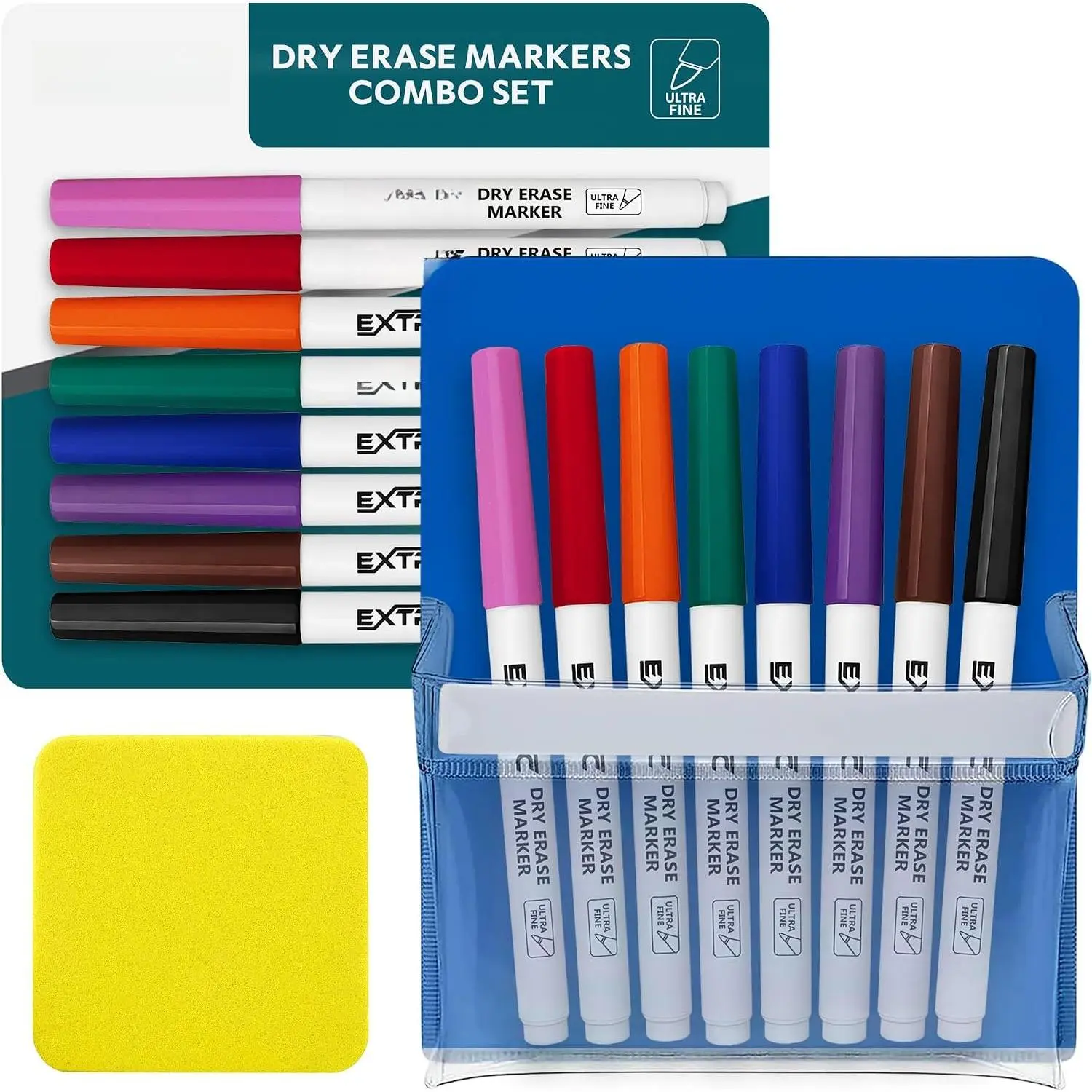 Dry Erase Markers Ultra Fine Tip 8 PK, Holder, Whiteboard Eraser | Includes: 8 Ultra Fine Tip Whiteboard Markers, 1  Holder, Eraser, Features: Low-Odor,
