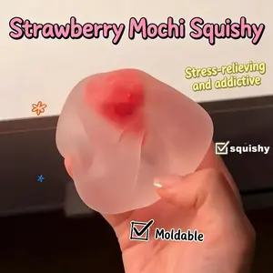 1pc Jell-O Strawberry Squeeze Toy, Strawberry Mochi Soft Rubber Toy, Stress Relief Squishy, a moldable stress-relief toy that offers an ASMR experience, suitable for both children and adults, perfect as a graduation gift, summer birthday present