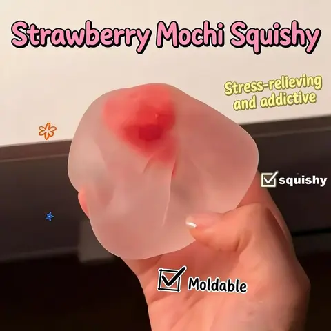 1pc Jell-O Strawberry Squeeze Toy, Strawberry Mochi Soft Rubber Toy, Stress Relief Squishy, a moldable stress-relief toy that offers an ASMR experience, suitable for both children and adults, perfect as a graduation gift, summer birthday present