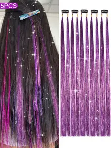 5pcs 24-Inch Synthetic Hair Extensions, Rainbow Colors, Clip-In Highlights, Easy to Wear, Perfect for Parties and DIY Styling