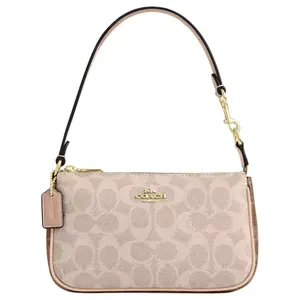 COACH Nolita 19 Signature Print Zip-Top Crossbody Bag for Women, Coated Canvas, Beige