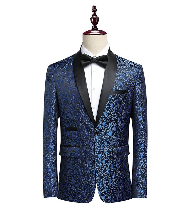 Men's Slim Fit Jacquard Shawl Lapel Suit  Korean Style Business Formal Blazer, Center Vent, Four Seasons Wear