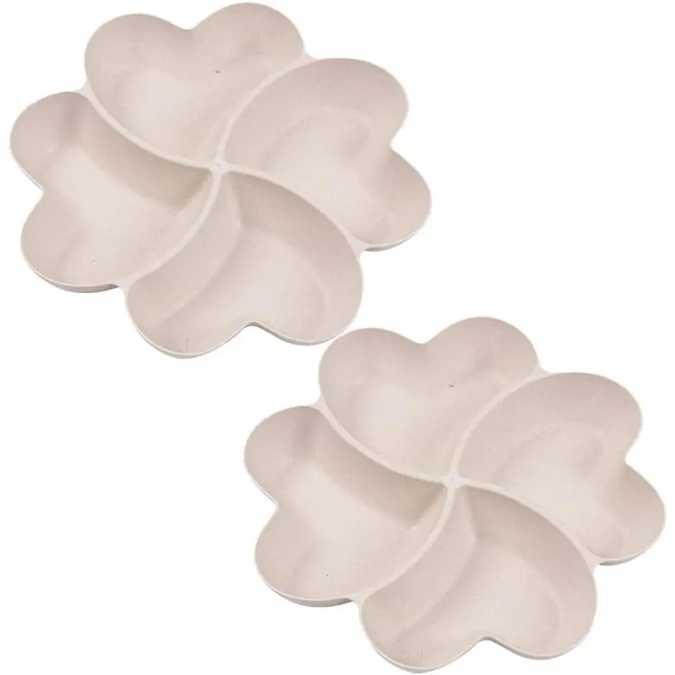 Divided Serving Tray, Appetizer Sectioned Platter, Dessert Serving Dish,  Plastic Snack Plates, Round Relish Tray, 4 Compartment for Chips and Dip Veggies Candy Nut Fruit (Beige)