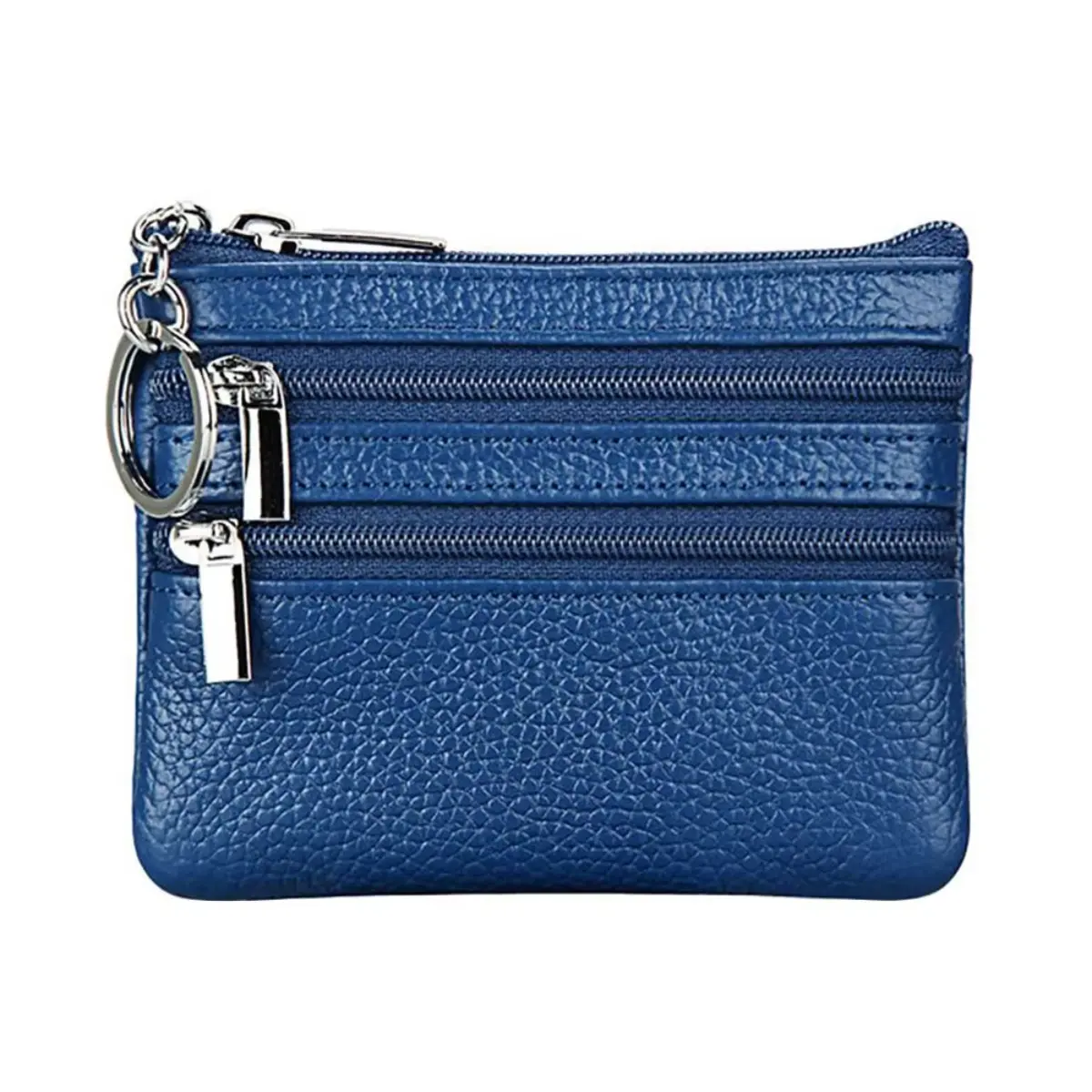 Retro Style Plain PU Leather Coin Purse, Lightweight Mini Zipper Wallet with Key Ring and Card Holder for Men & Women, Wedding, Chic