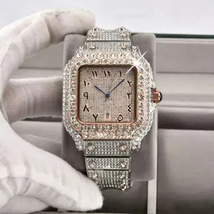 Viral Hot Trendy Fully Iced-Out Square Men’s Wrist Watch, Full Paved Shiny Simulated Diamond Cubic Zirconia Covered Dial & Case, Precise Quartz Movement Daily Waterproof Timepiece, Adjustable Polished Metal Link Bracelet, Sparkly Street Fashion Accessory