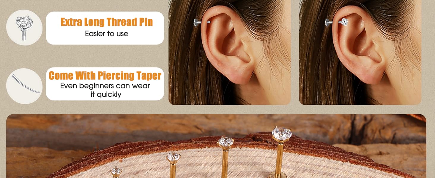 14K Gold Plated Flat Back Stud Earrings - 316L Surgical Steel Internal Thread CZ Stud Piercing Jewelry for Tragus Helix Cartilage Conch Nose Hypoallergenic Lip Monroe Labret Medusa Piercing 16G 18G 14K Gold Plated Flat Back Stud Earrings - 316L Surgical Steel Internal Thread CZ Stud Piercing Jewelry for Tragus Helix Cartilage Conch Nose Hypoallergenic Lip Monroe Labret Medusa Piercing 16G 18G