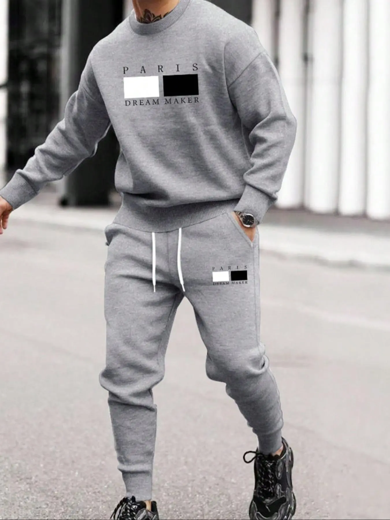 Men's 2 Piece Crew Neck Sweatshirt & Jogger Pants Set,Comfort Pullover Top and Sweatpants Set, Casual Street Style Fleece Tracksuit for Fall Winter Daily Wear