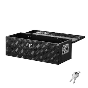 VEVOR Heavy Duty Aluminum Truck Bed Tool Box, Stripes Plated Tool Box with Side Handle and Lock Keys, Storage Toolbox Chest Organizer for Trailer, Pickup, Truck Bed, RV, 30" x 13"x9. 6", Black