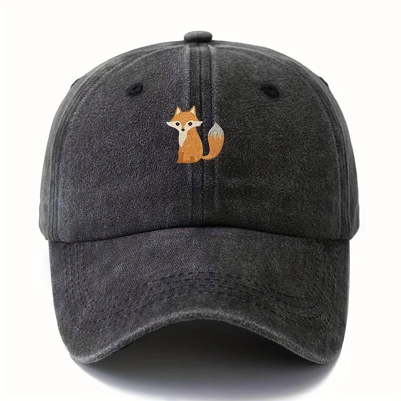 Cute fox pattern printed baseball cap for daily casual fashion, versatile city commuting hat, suitable for men and women
