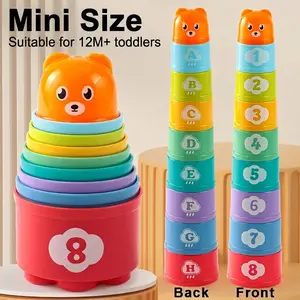 Mini Size Random 9 Pieces Toddler Stacking Cups Toy, Rainbow Stackable Cups, Montessori Education, Bath Toy, Early Childhood Learning