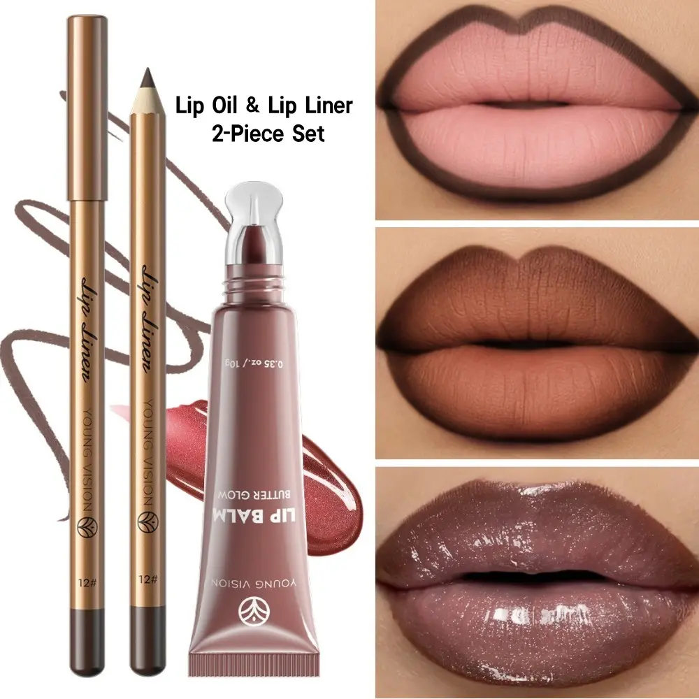 YOUNG VISION Lip Liner and Lip Oil Set, Smooth Coloring and Shaping, Easy for Beginners, Full and Defined Lips, European and American Style