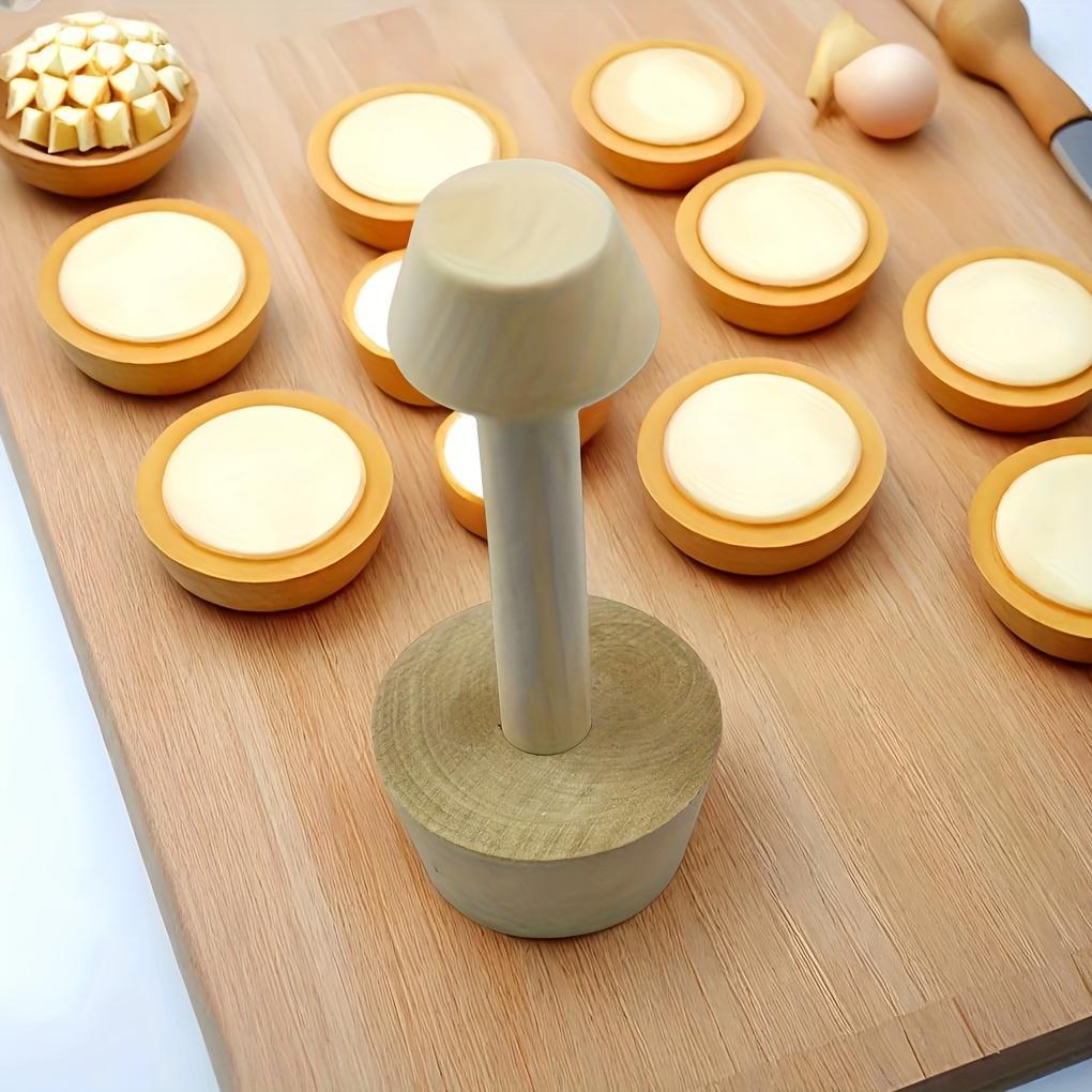 Wooden Tart Tamper, Double-Sided Pie Crust Pastry Mould, Wood Color Tart Shell Maker Tool for Baking