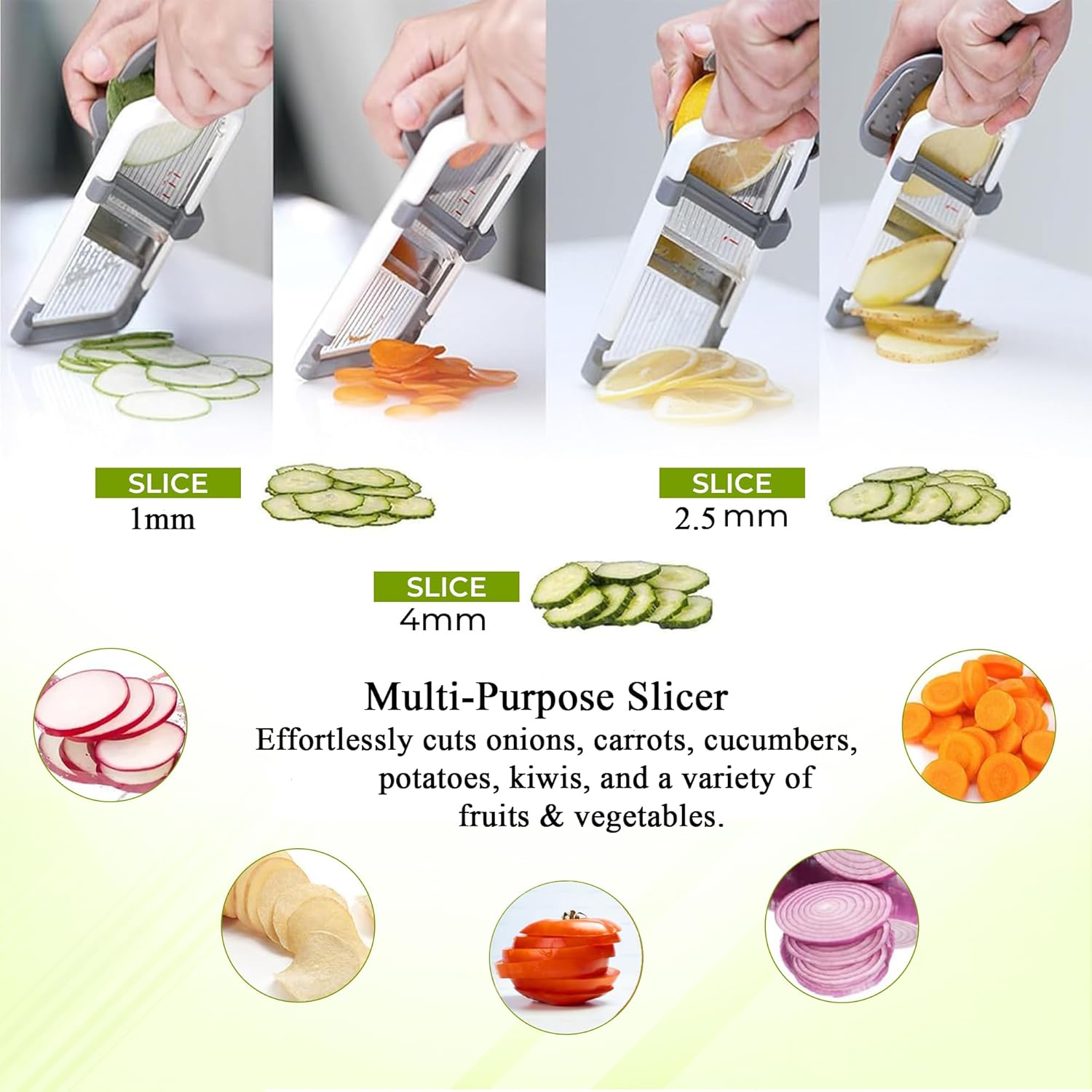 1 Mandolin Slicer, Vegetable Cutting Slicer, Hand-Held Multifunctional Vegetable Slicer with Adjustable Thickness, Food Holder, Suitable for Slicing Fruits and Vegetables, Essential Kitchen Tool
