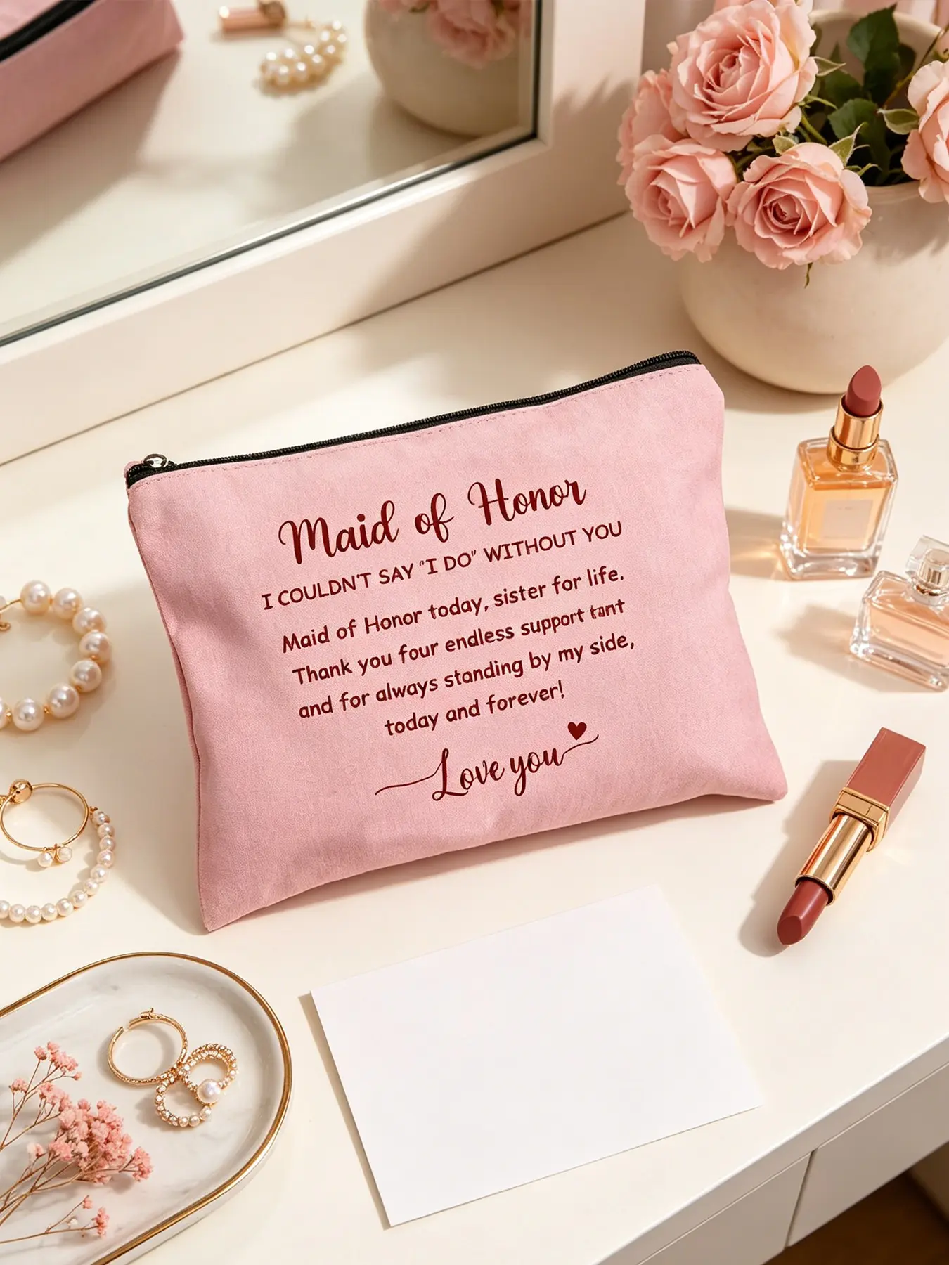 Wedding Bridesmaid Thank You Canvas Zipper Pouch, Elegant Cosmetic Bag, Cosmetics Bag, Smooth Zipper, Party Gift, Bridal Shower Favor